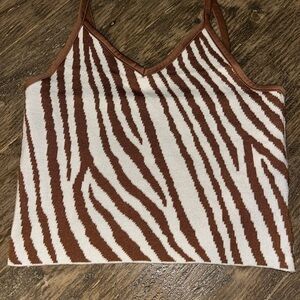 Cropped Knitted Tank Zebra Striped Brown & Cream Size Small NWOT